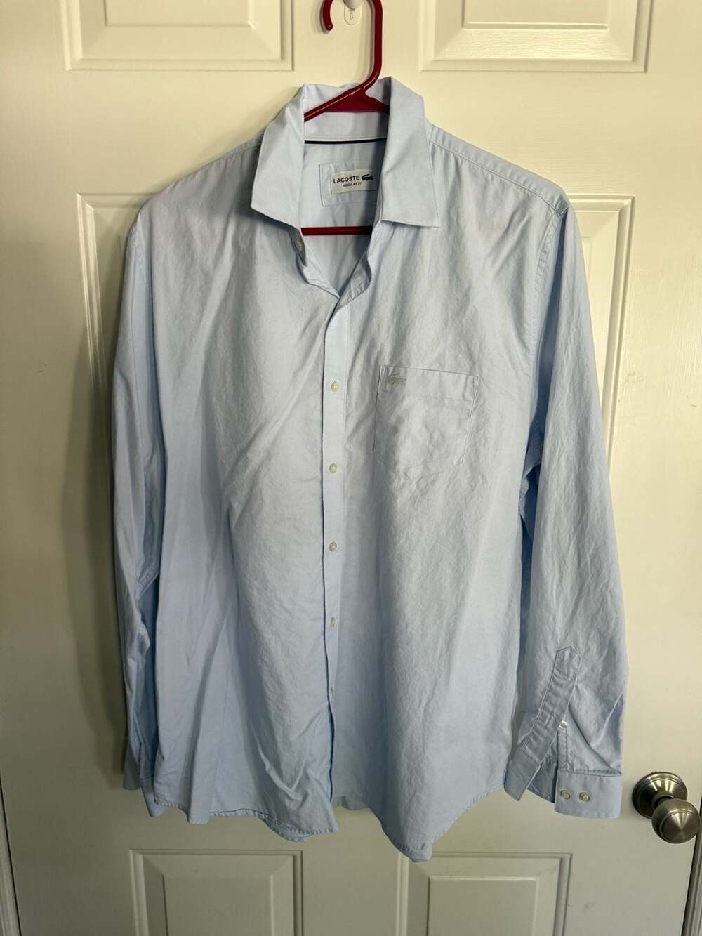 Lacoste Regular Fit Light Blue Long Sleeve Button Up Shirt Size 44